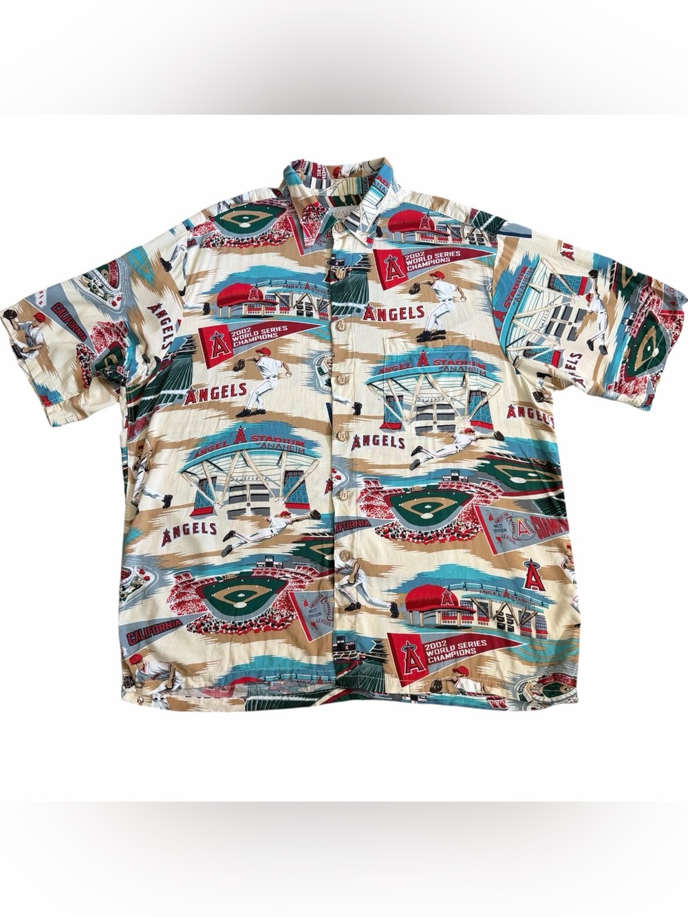Reyn Spooner Men’s 2002 World Series Champs Anaheim Angels Hawaiian Shirt Sz XL